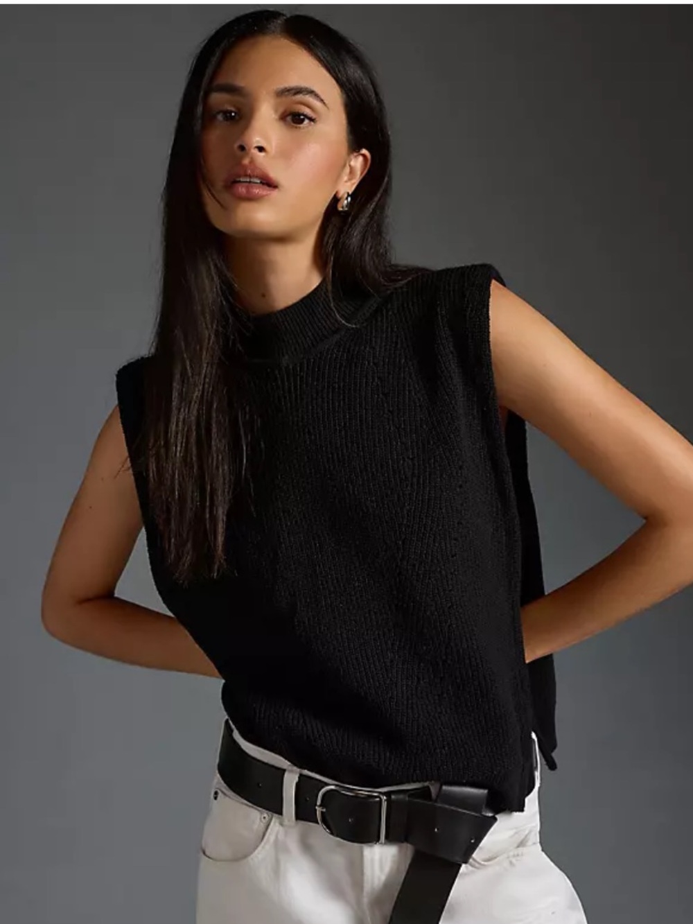 Anthropologie Pilcro Mock Neck Black Knit Layering Sweater Vest